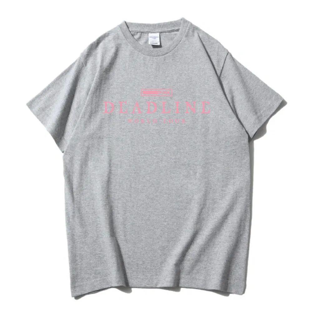 Korean Band Fashion Print Cotton T Shirt BLACK and PINK WORLD TOUR DEADLINE T-shirt Summer Short Sleeve  Unisex Streetwear