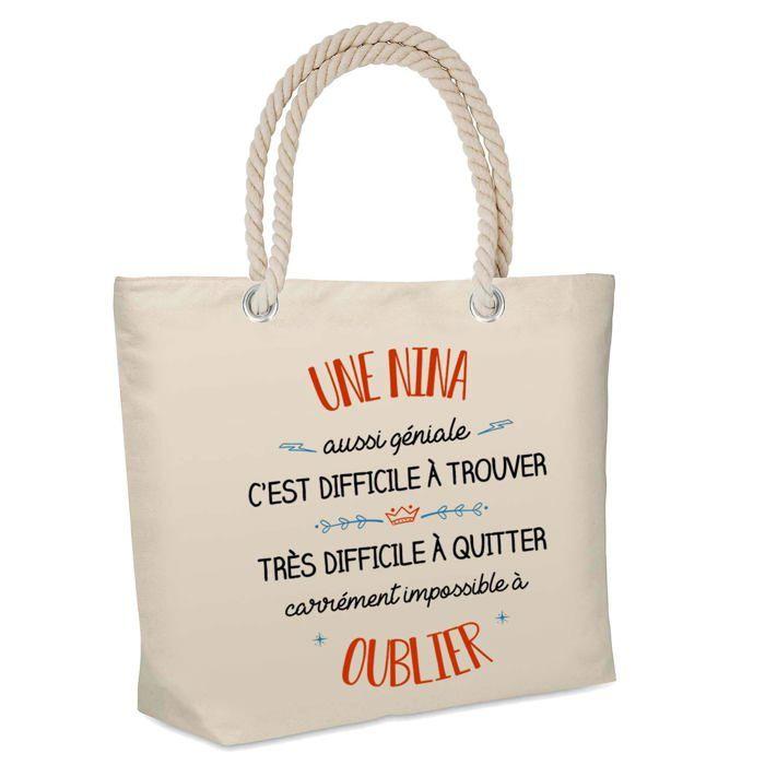 Sac de plage - PLANETEE - Une Nina aussi géniale - Coton - Grande contenance - Imprimé en France