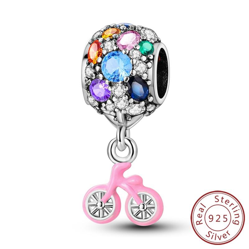 Prawdziwe Srebro 925 Wisiorek Karuzela Księżyc Urocze Kotki Charmsy Koralik Pasuje do Oryginalnej Biżuterii dla Kobiet