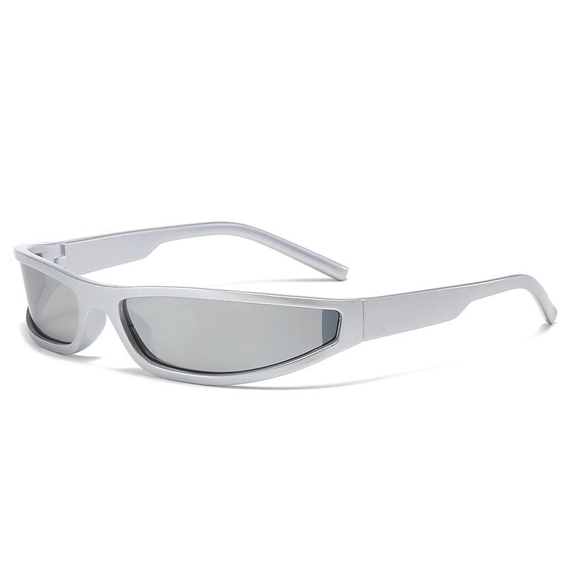 Y2K Futuristic Narrow Frame Sunglasses: Trendy Iridescent Unisex Style 2504