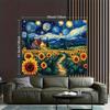 2D Van Gogh inspirierte Sternenhimmel Sonnenblumen Wandteppich für Boho & Künstlerische Heimdekoration