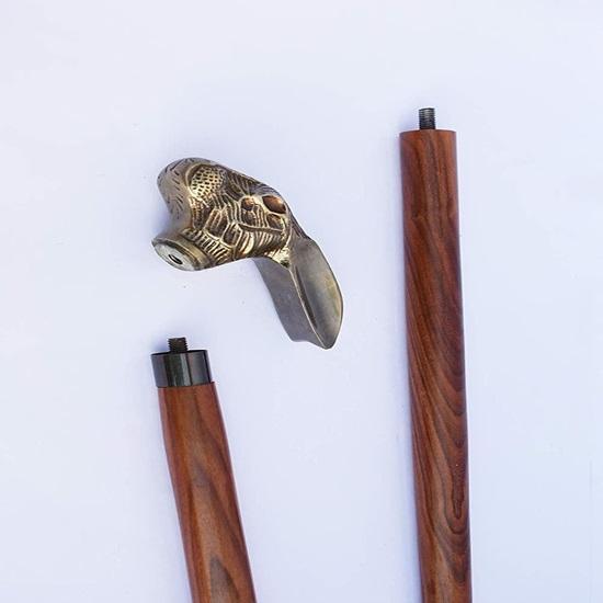 Brass Rabbit Shape Designer Head Handle Style Walking Stick Cane Red Wood Two Fold Unique Handle Cane Gift