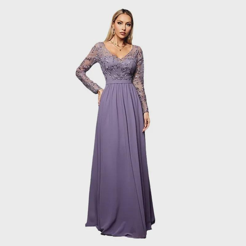 Chiffon Long Sleeve Evening Dress - Slim, Versatile, Casual & Elegant for Parties or Daily Wear