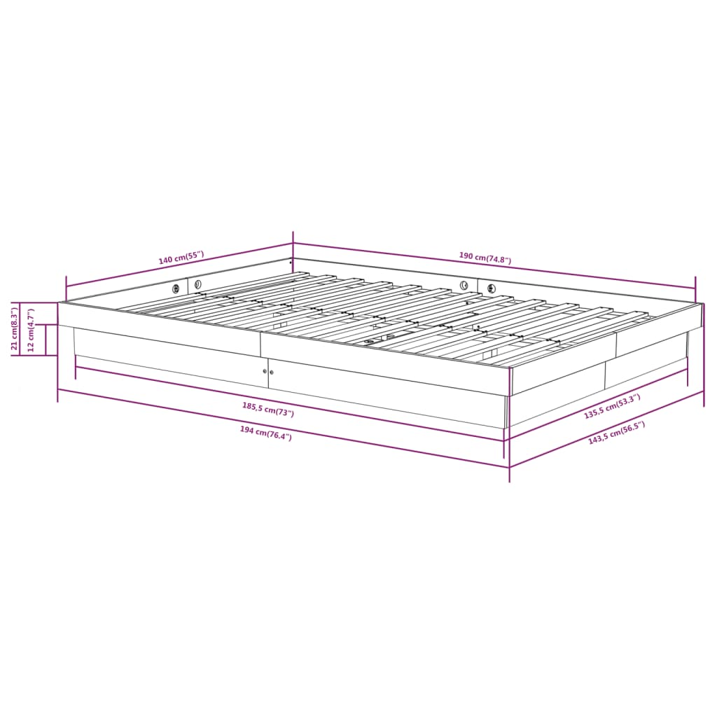 Solid Wood Bed White 140 x 190 cm