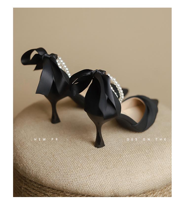 Fashion Temperament Single Shoes Spring New Pearl Pointed Head Shallow Mouth Stiletto with High Heels