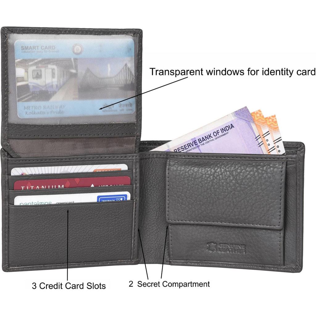 Cartera informal, formal y moderna de cuero genuino para hombre.  (6 ranuras para tarjetas)