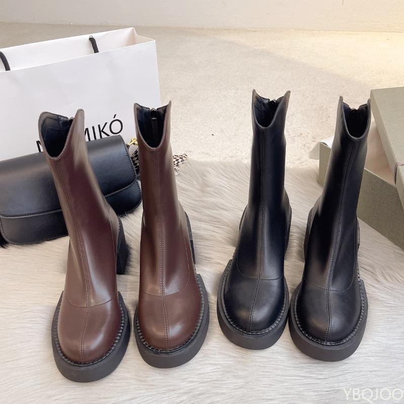Coarse heeled thick soled short boots for women winter new versatile zipper retro simple comfortable boots for women