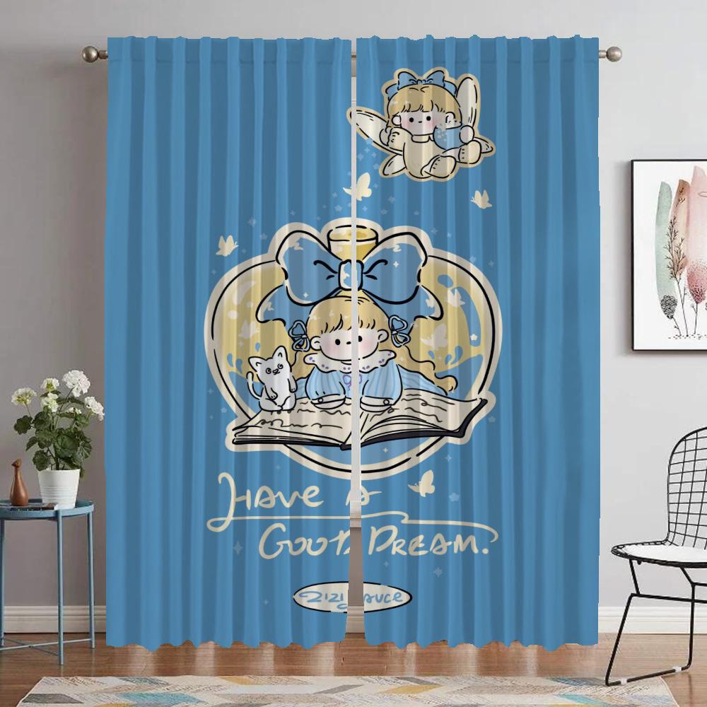 Window Curtain for Room 2 Panel Cute Girls Home Interior Curtains Shades Partition Tulle for Bedroom Halloween Decoration Living