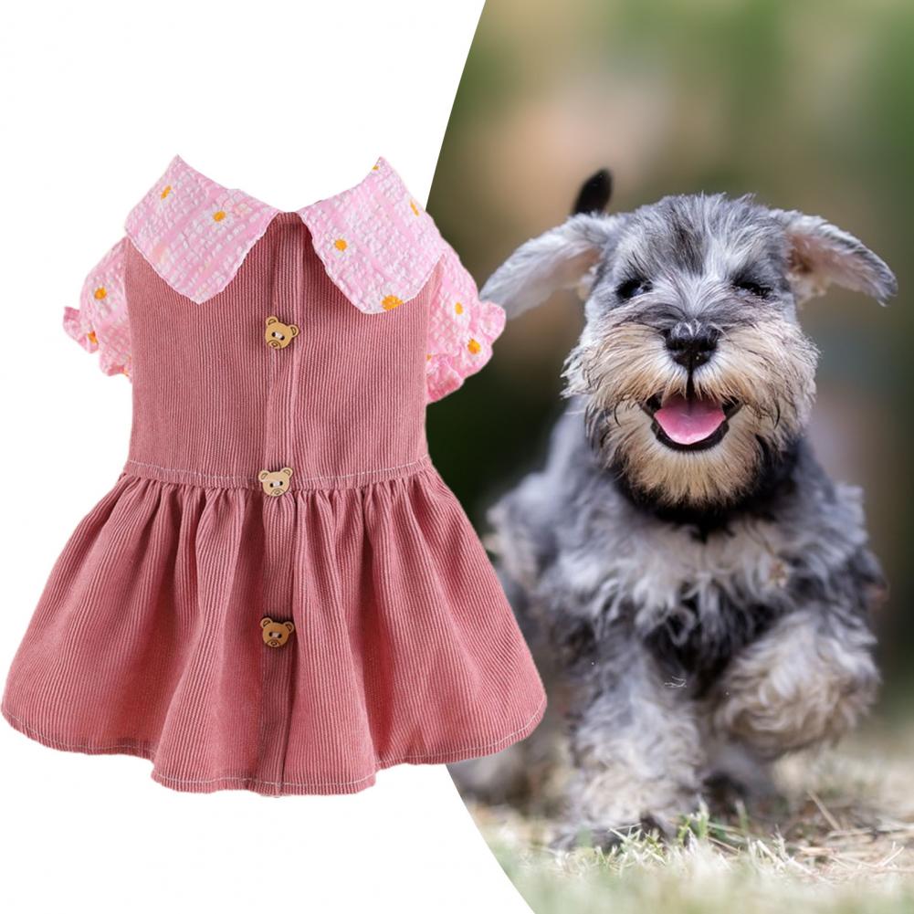 Adorable Pet Princess Dress with Cute Bear Button Soft Comfortable Breathable Cat Dog Dress for Spring Autumn