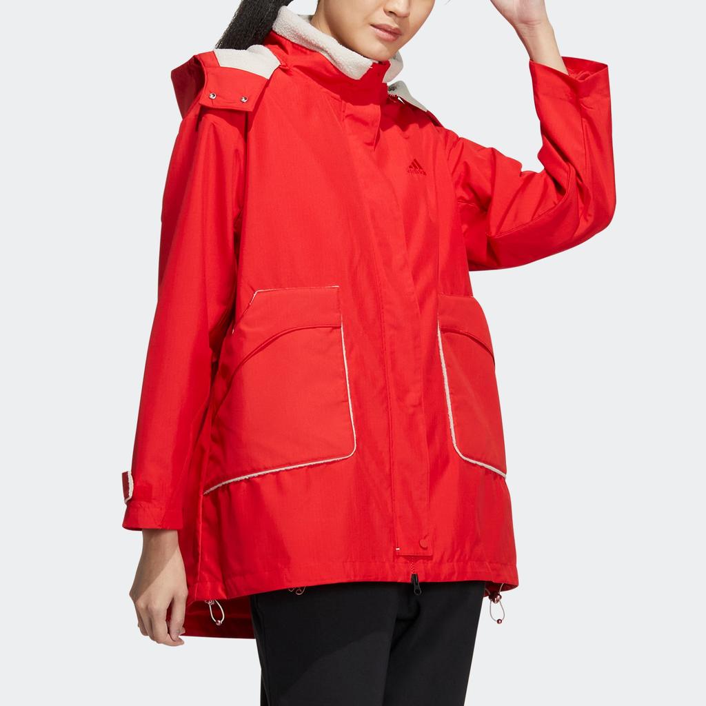 Adidas Logo Graphic Hooded Long Sleeve Jacket Women Outerwear Light-Scarlet HZ2995