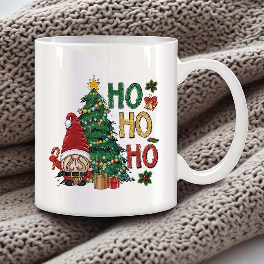 Cozy Xmas Themed Coffee Mug Christmas Tree Drawing Ceramic Mugs Santa Snowman Breakfast Cups Ho Ho Ho Cup Festive Gift Drinkware