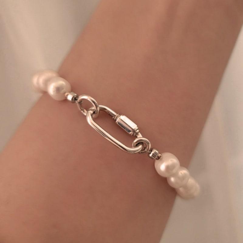 JewelCOUNTY Weißer Schnee Perlenarmband 925 Silber