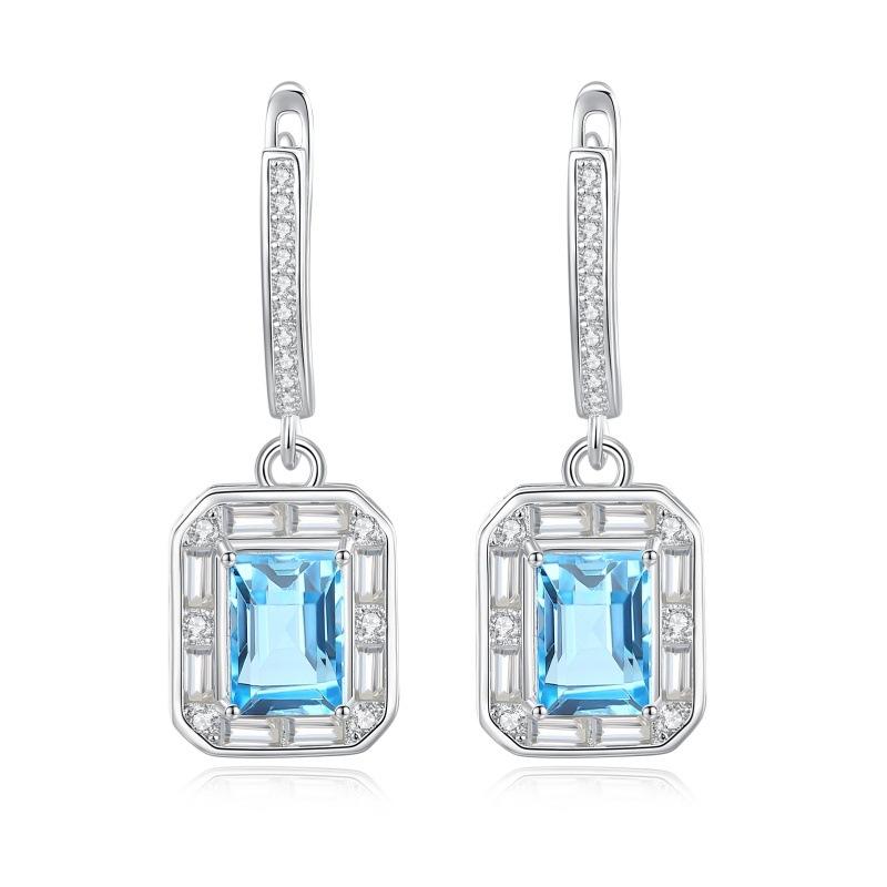 Natural Crystal Square Ear Buckle S925 Sterling Silver Premium Earrings Women Fine Jewelry Gift