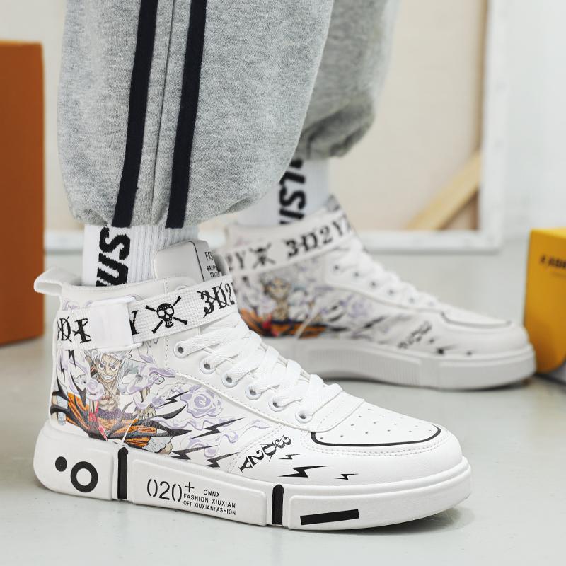 2024 new cartoon animation joint Luffy file new form high-top board shoes animation primary and secondary school students shoes board shoes