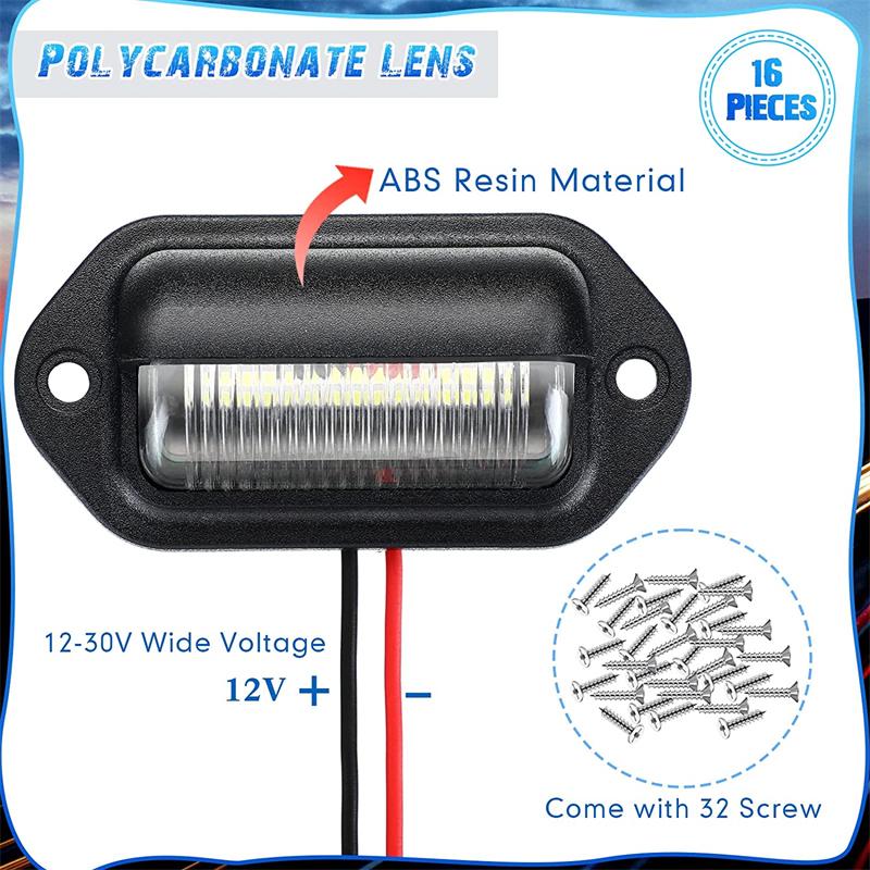 16Pcs 6 LED Car License Number Plate Light 12V for Truck SUV Van RV Trailer Waterproof Tail Light License Plate Lights Lamp