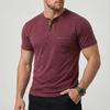 Men Crew Neck Henley Short Sleeve T Shirt Contrast Trim Chest Pocket Slim Casual Vintage Tops