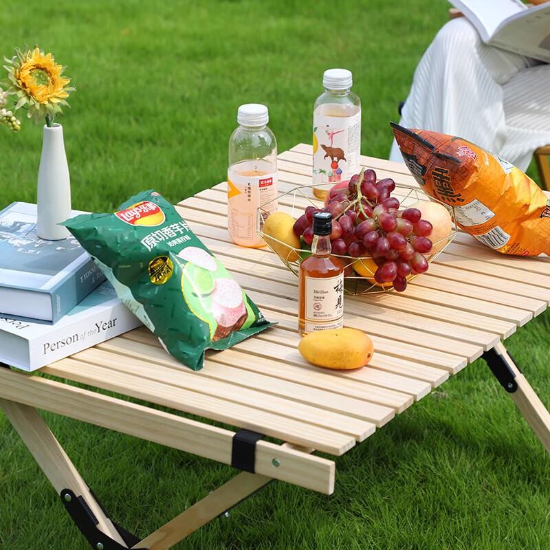 Portable Solid Wood Egg Roll Camping Table