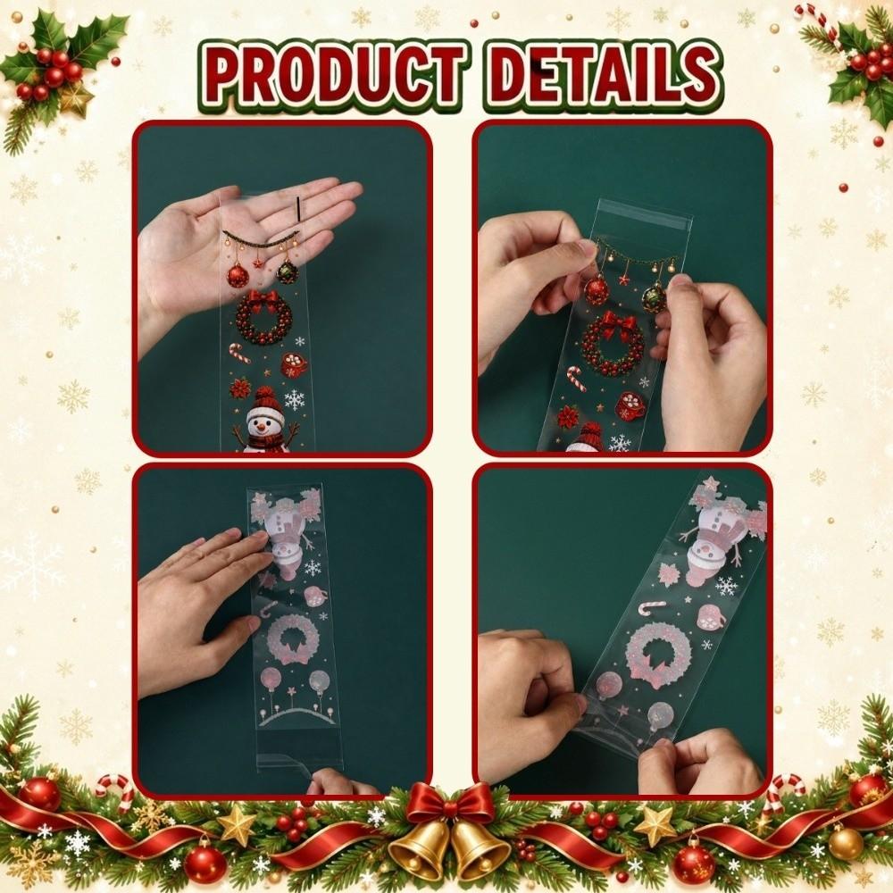 50/100Pcs Long Shape Christmas Treat Bags Snowman Print Favor Packaging Bags Christmas Party