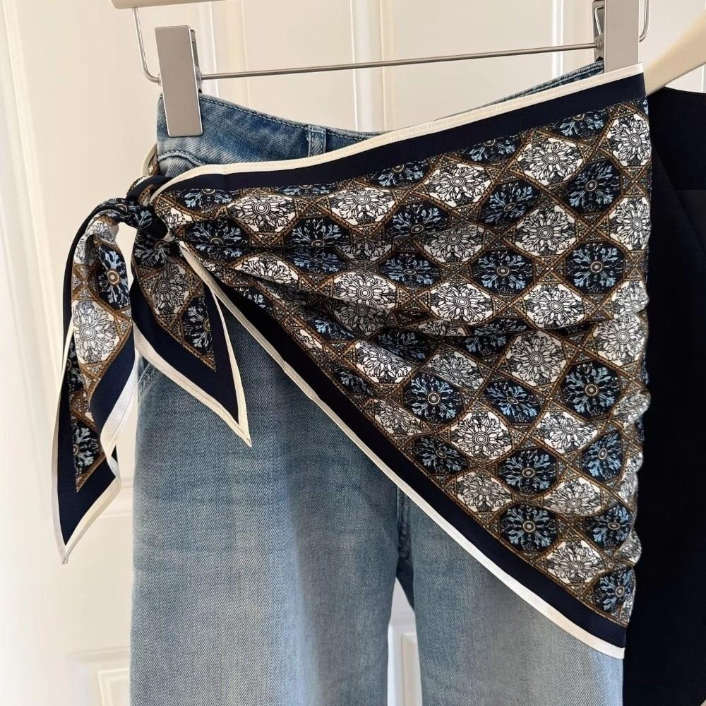 Multi-functional Floral Triangle Scarf Matching Pants Decorative Headscarf New Waist Belt  Summer