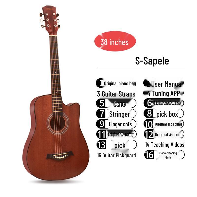38/41-Inch Beginner Folk Guitar for Boys, Girls, and Students – Entry-Level Wooden Musical Instrument