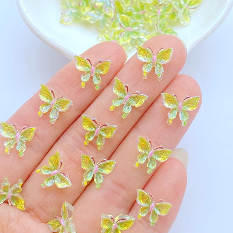 50Pcs New Cute Mini 9*11mm Shiny Butterfly Flat Back Resin Scrapbooking DIY Jewelry Craft Decoration Accessories