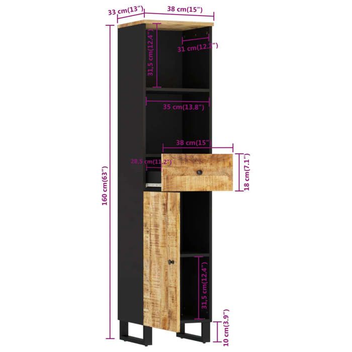 VidaXL Bathroom Cabinet, Toilet Column with Drawer and Compartment, Interior Storage Furniture, Solid Wood 351998