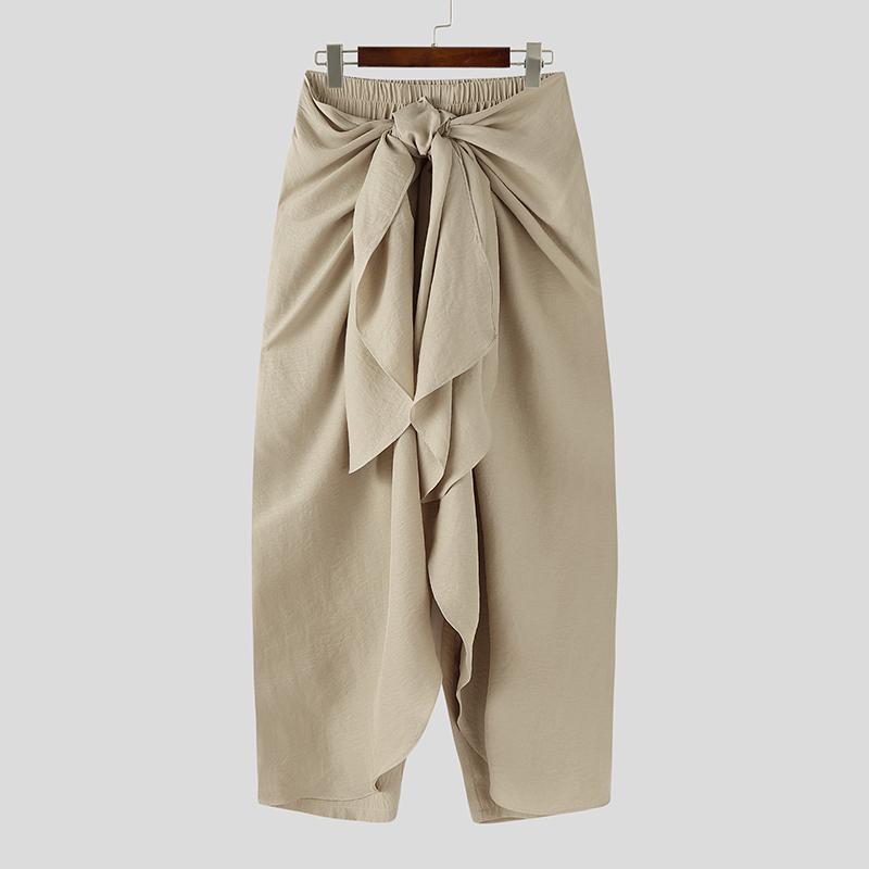 INCERUN Pánské Kroucené Elastický Pás Volánové Vrstvy Ležérní Dlouhé Kalhoty