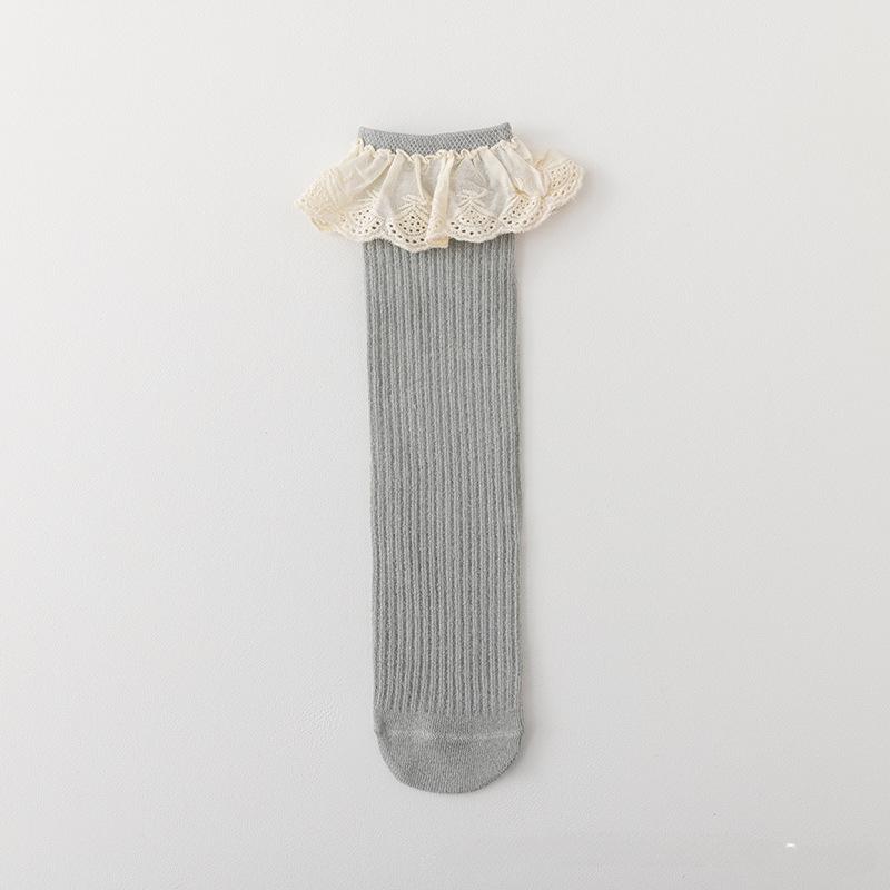 Instagram Children's Lace Socks No Heel Over Knee Mid Length Socks Newborn Baby Cute Socks Four Seasons Spring and Autumn