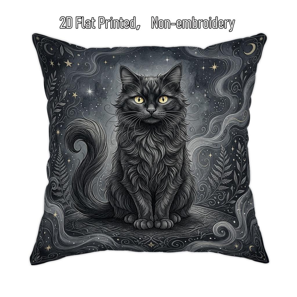 2D Flat 1pc Halloween Cat Throw Pillow Covers Grey Black Spooky Decorative Pillowcases One Sided Pri