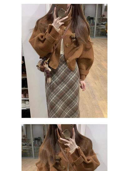 Women's Brown Double-Sided Wool Coat - Autumn 2025 Korean High-End Niche Design