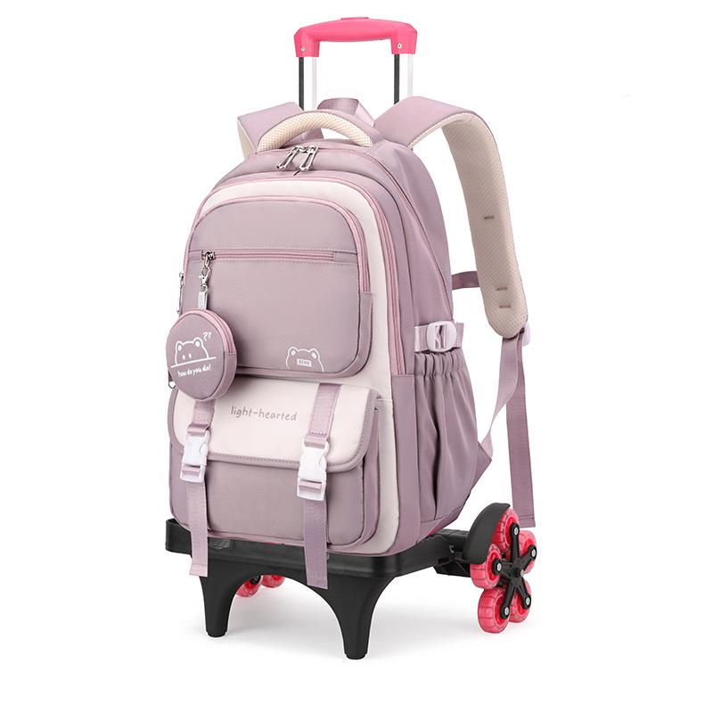 Natural Fish Design Trolley Backpack for Middle School Girls - Large Multi-Layer Capacity