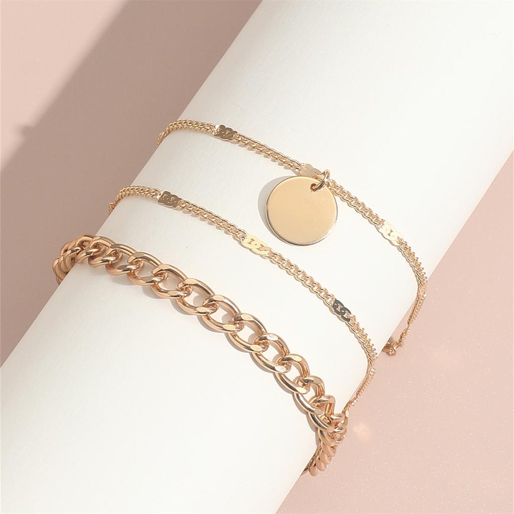 New simple disc anklet set, geometric anklet multi-layer stacked chain anklet 3-piece set