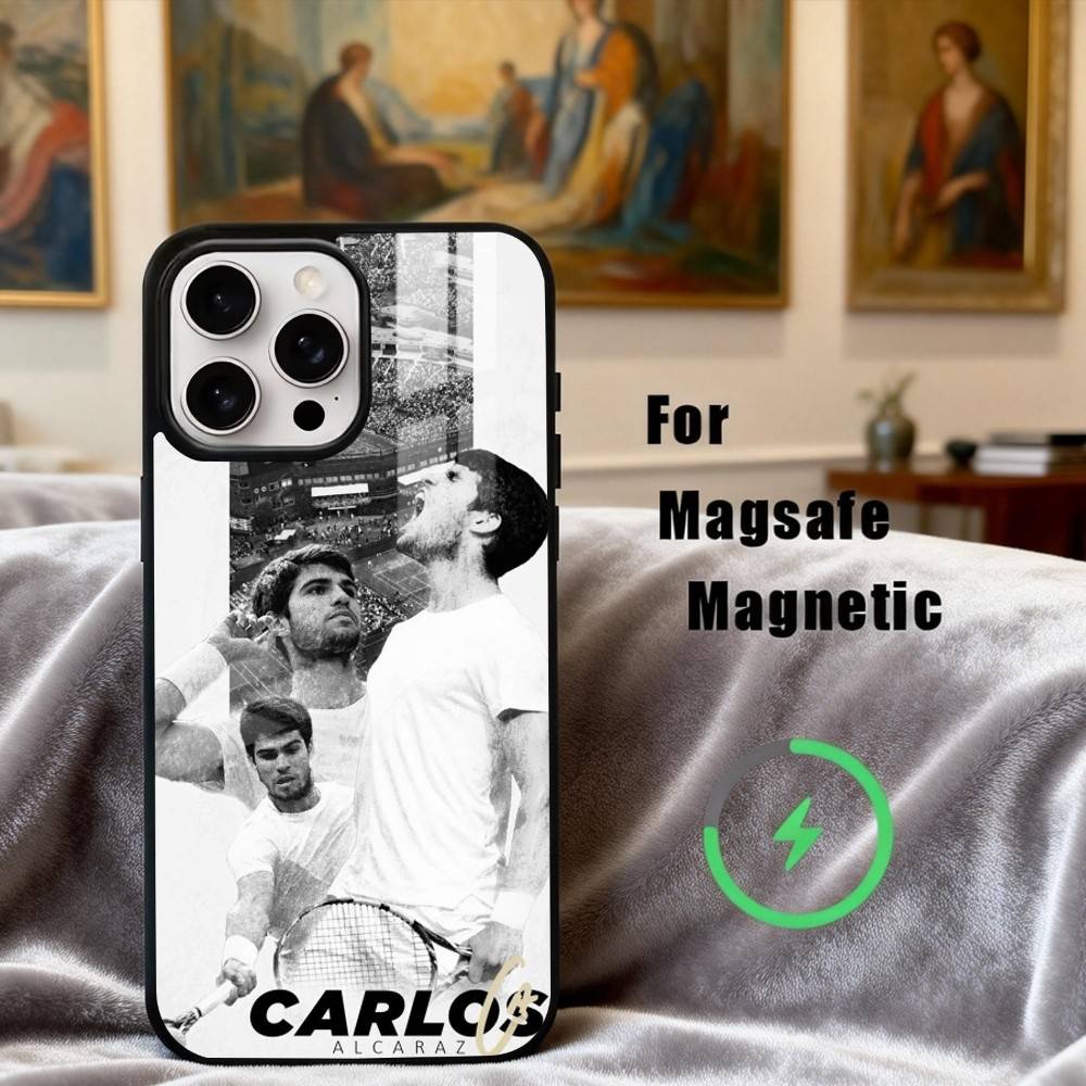 Custodia per telefono del campione di tennis C-Carlos A-Alcaraz Per iPhone17,16,15,14,13,12,11 Plus,Pro Max Magnetica Per Ricarica Wireless Magsafe