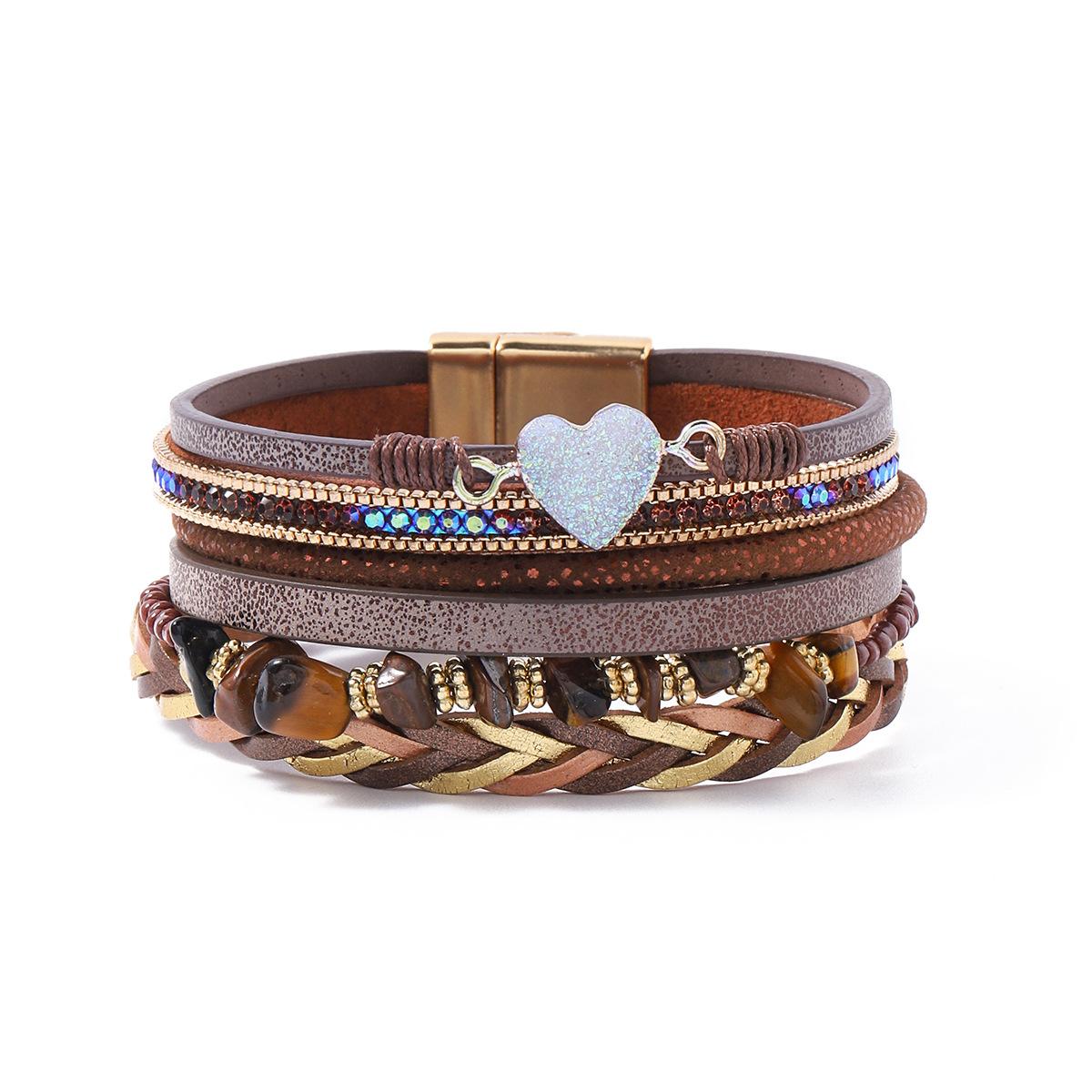 

Богемный кожаный браслет с камнем из смолы для женщин и девочек, многослойная обертка, ювелирные изделия на запястье, подарки