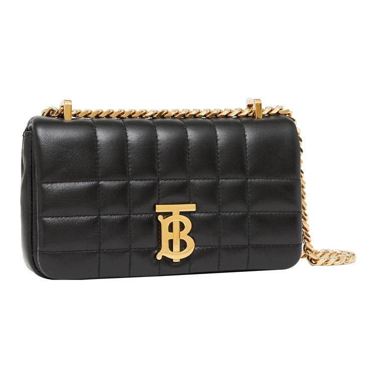 Burberry TB Logo Stepp-Leder Crossbody-Tasche, Schwarz Goldene Beschläge, Lässige Kettenschulter-Handtasche für Damen 80594921