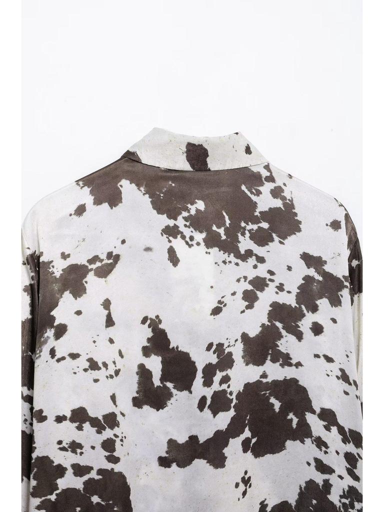 Damen-Set aus lockerem Hemd und Rock mit Gürtel im Animal-Print - Frühling 2025, Europäischer & Amerikanischer Stil, Seidentextur