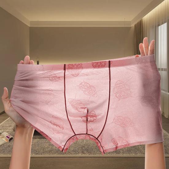 Men Boxer Underwear Low-rise Perspective Thin Shorts Panties Perspective Embroidery Lace Owl Pattern U-convex Underwear