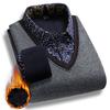 Mens Plush Sweater Autumn Winter Fake Two Piece Pullover Polo Collar Fleece Thick Warm Knitted Sweater Casual Jumpers