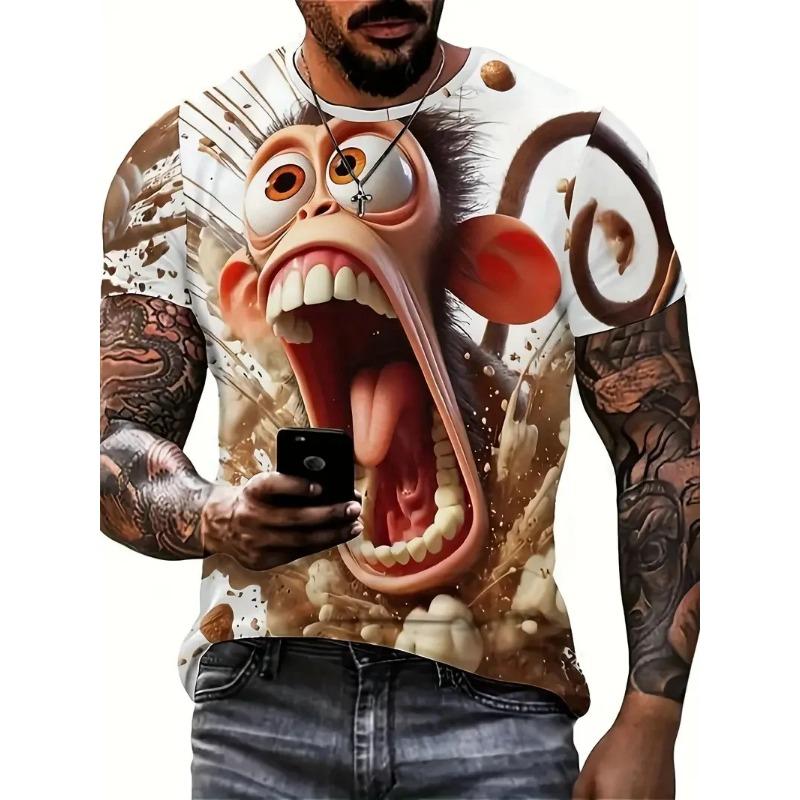 Summer Round Neck 3D Funny Animal Print Top Fashionable Casual Short Sleeved Men's T-shirts