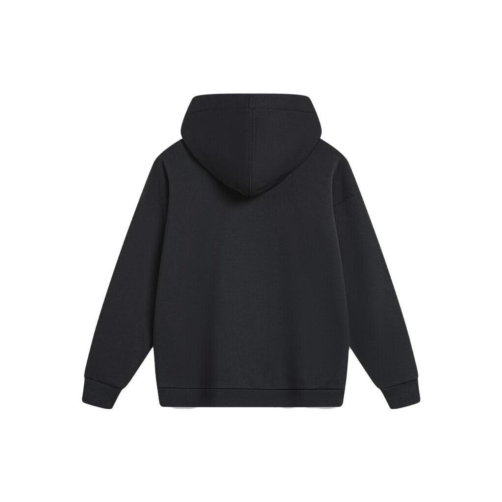 Li Ning Sports Life Collection Solid Color Casual Versatile Fleece Lined Hooded Pullover Sweatshirt Men's Black AWDT747-3
