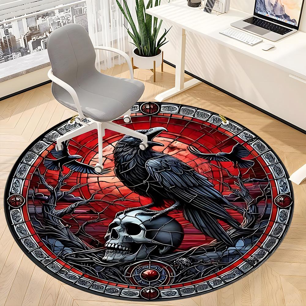 1PC Raven Stained Decor Office Round Rug, Non slip, Soft and Durable Office Rug for Interior Decoration, Perfect for Office
