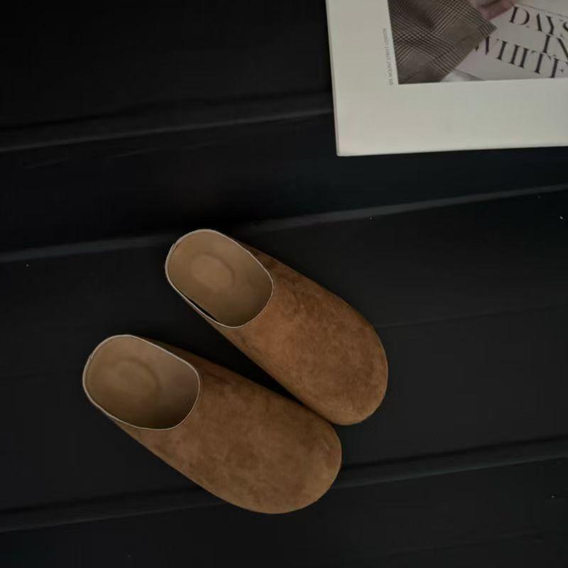 Slippers for Women Outdoor Casual Flat Mules Comfort Thick Sole Suede Slippers Female Non-slip Beach Shoes 35