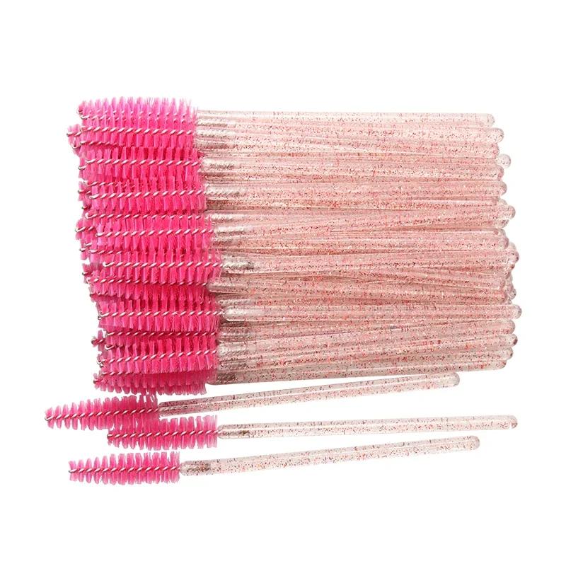 50pcs Disposable Eyelash Brushes Crystal Eye Lash Mascara Wands Glitter Lash Comb Spoolies Micro Makeup Applicators