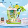 Non-Toxic Coconut Tree House Coffee Shop & Beverage Hut Mini Building Blocks Toy Set: Captures Summer Scenery Brings Joy Refreshing Fun
