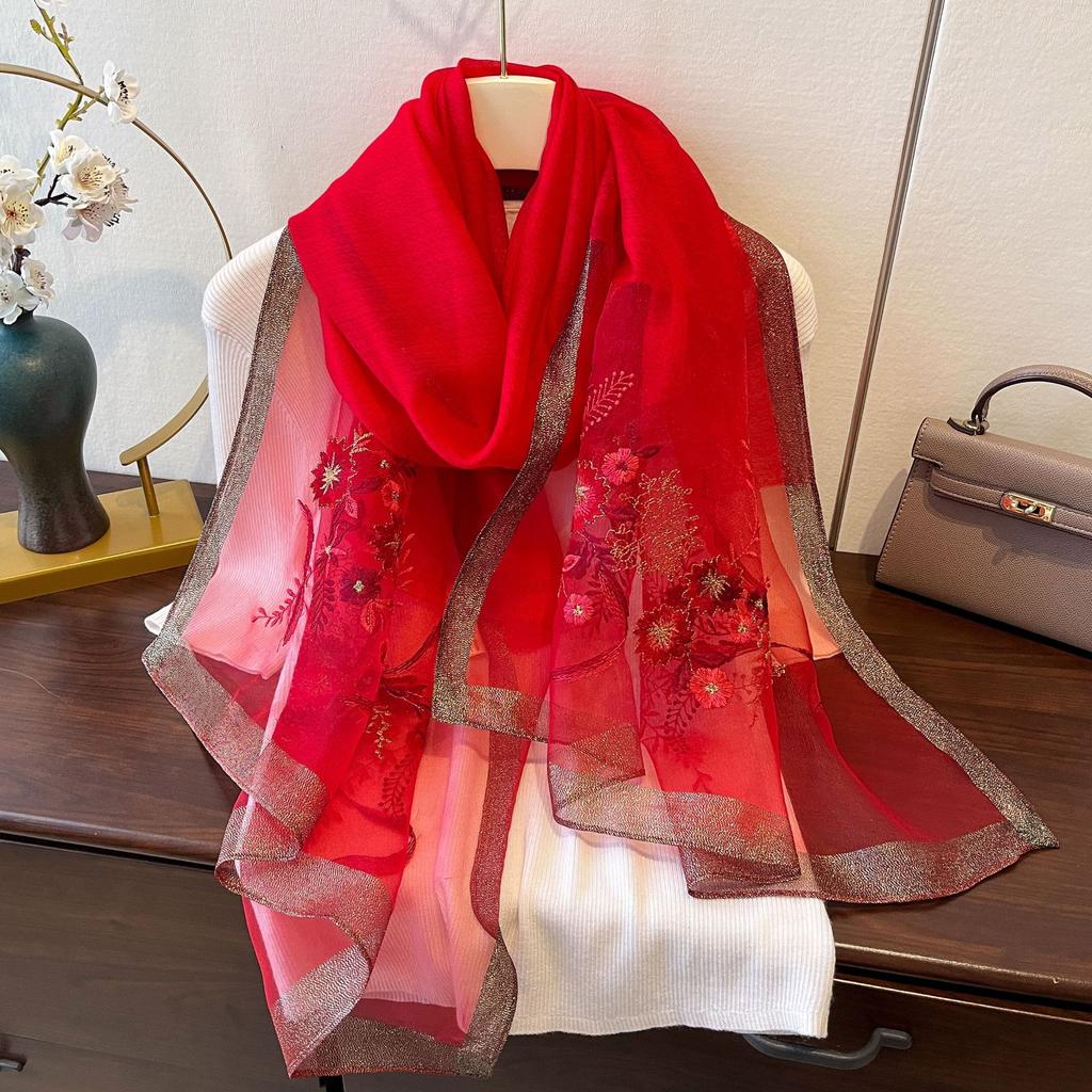 Bufanda de Seda Bordada de Nuevo Estilo para Mujer en Moda de Primavera Bufanda Larga Jacquard Bordada Chal