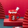 Lovol Ceramics Glad Röd Mjölkkopp Söt Tecknad Semesterpresent Kopp Blomstrande Mugg Med Lock