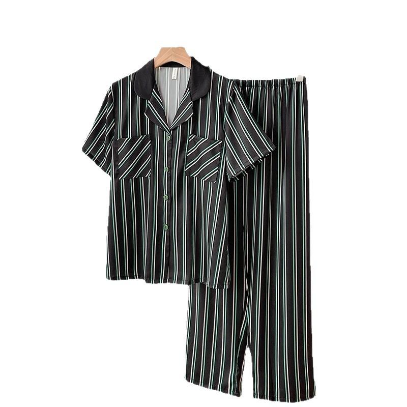 11 pajamas women's summer ice silk thin short-sleeved trousers cardigan light luxury large size high-end sense can be worn outside loungewear cover