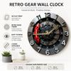Wood Gear Wall Clock 2D Flat Print Gear Pattern Mechanical Theme Clock Retro Industrial Style Round Shape Round Wall Clock