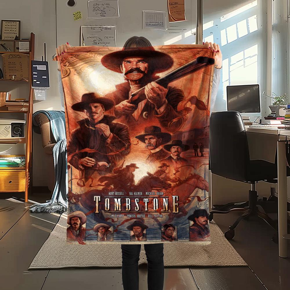 1PC Tombstone Movie Print Flannel Blanket, High quality Comfortable for All Seasons, Home Decor, Warmth and Comfort, Perfect for Christmas Gifts225