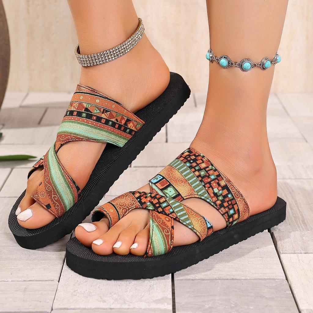 Fashion Women Slippers Fashion Platform Open-toed Sandals Colorful Tribal Pattern Slippers Summer Beach Shoes Women Home Slides Women